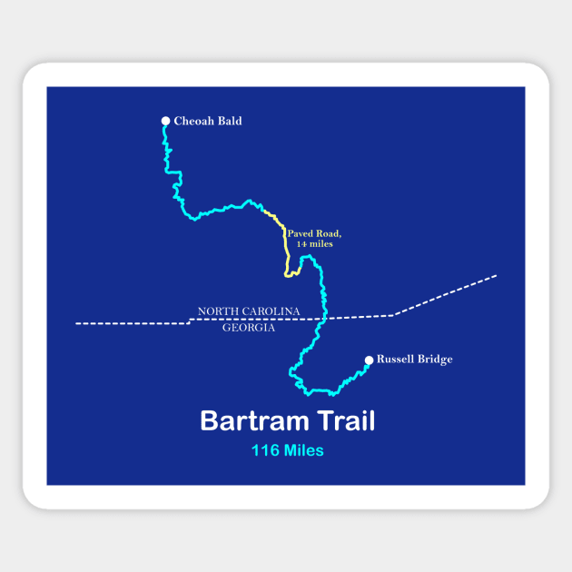 Route Map of the Bartram Trail Bartram Trail Sticker TeePublic